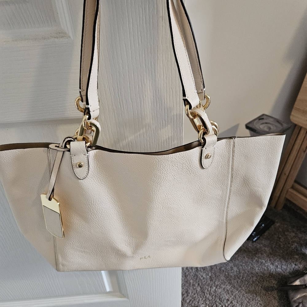 Elegant RL Small 11x9 Cream Leather Tote Bag $15